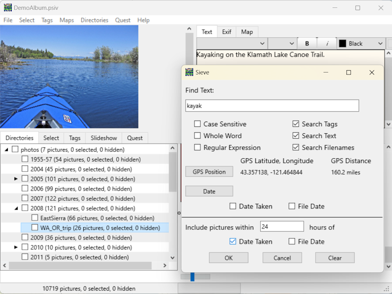 Photo Sieve search screen shot